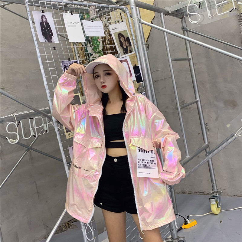 2019 Loose Coat Harajuku Riverdale Windbreaker Jackets Autumn Holographic Tunic Basic Women Jacket Sunscreen Clothes T200111