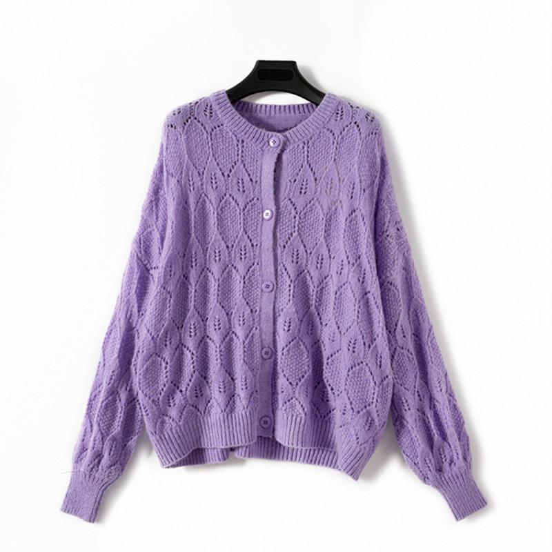 Three Colors Women Sweater O-neck Hollow out Long Sleeve Vintage Single Breasted Early Autumn Knitwear Cardigans, C purple
Three Colors Women Sweater O-neck Hollow out Long Sleeve Vintage Single Breasted Early Autumn Knitwear Cardigans, C purple