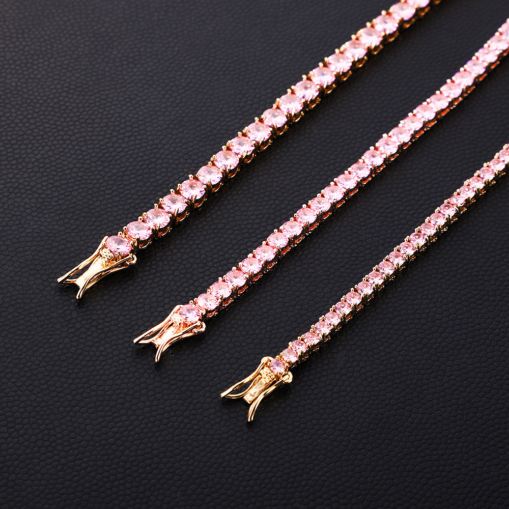 3mm 4mm 5mm Iced Out Tennis Chain 1 Row Zirzon Necklace Hip Hop Bg Jewelry Sier Rose Gold Full Dia CZ Mens Necklaces