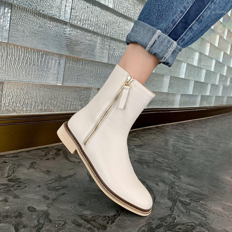 2021 cow leather Zipper Women Ankle Boots 2020 Autumn Winter Square Toe low Thick Heels boots Wedding Office Lady Shoes Woman1, Black