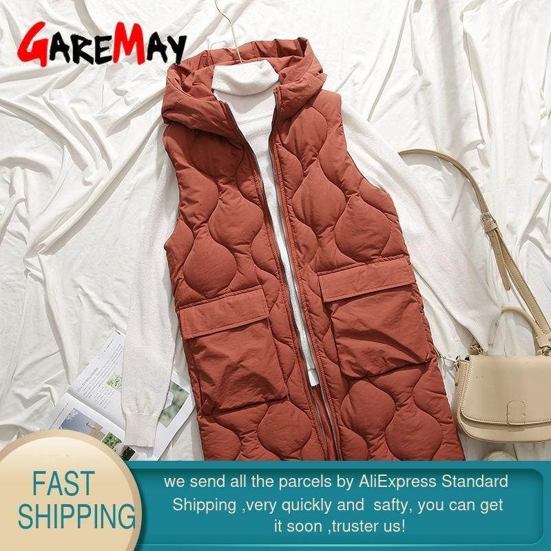 Autumn and winter new long paragraph over the knee hooded cotton vest female Slim sleeveless down womens vests winter outerwear 201211