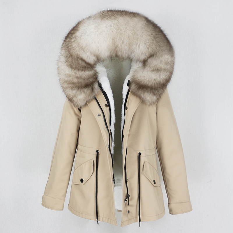 OFTBUY Navy Parka Winter Jacket Coat Women Real Fur Coat Parkas Natural Raccoon Fur Collar Hooded Warm Soft Faux Fur Liner 201217