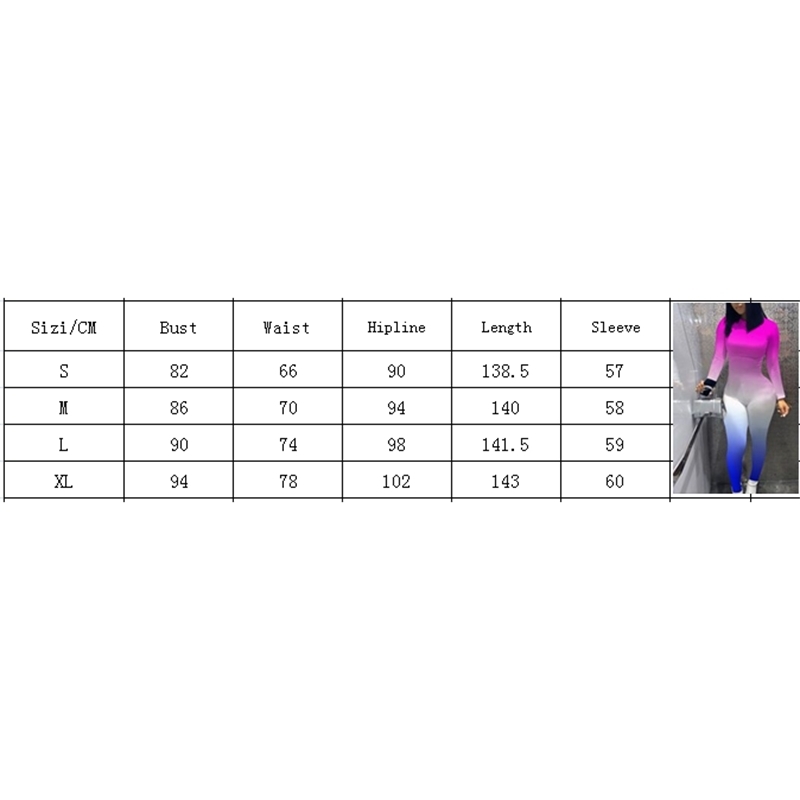 hirigin Women Gradient Print Long Sleeve Sport Bodycon Jumpsuit Bandage Skinny Jumpsuit Streetwear Autumn Winter Romper Outfits 201007