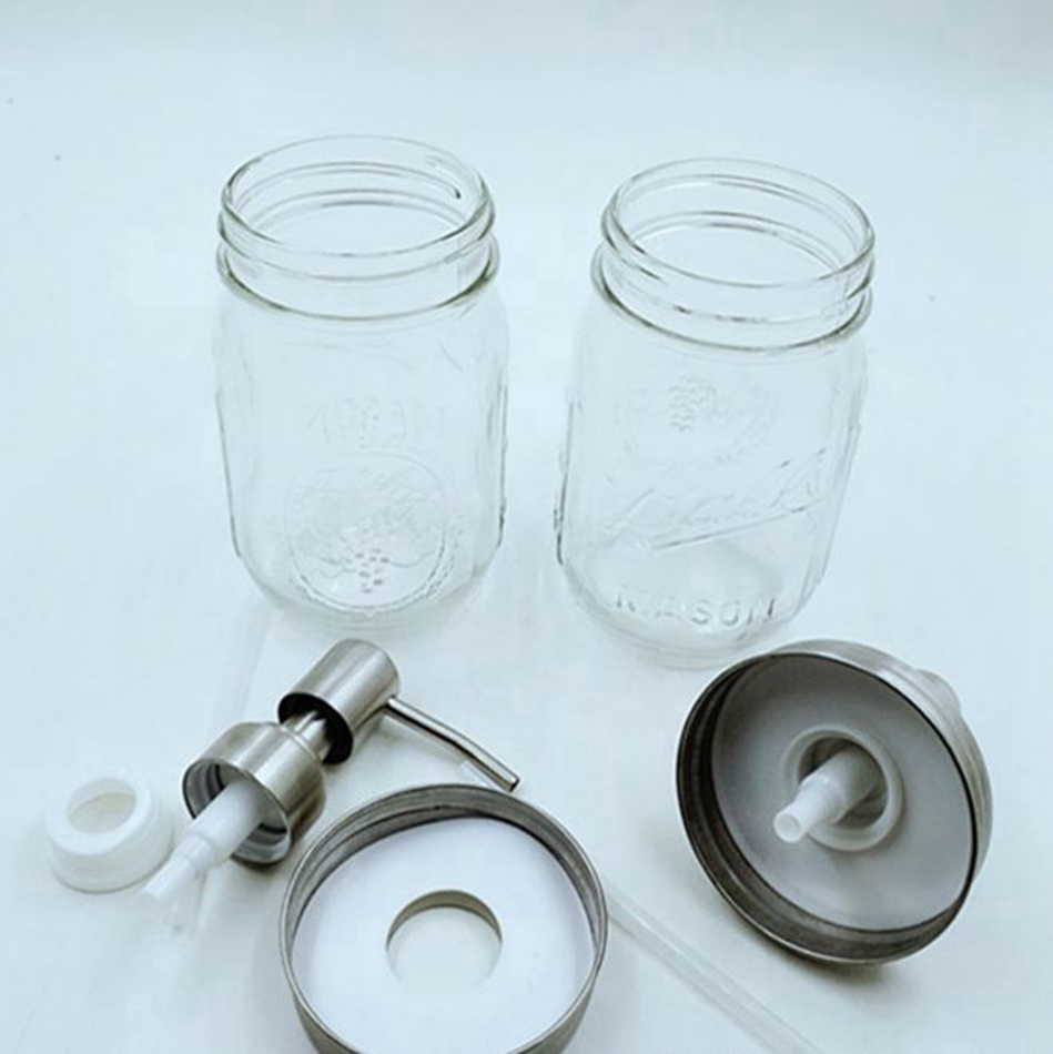 480ml Mason Jar Soap Dispenser Clear Glass Jar Soap Dispenser with Rust Proof Stainless Steel Pump Liquid Soap Dispenser KKA82919474589