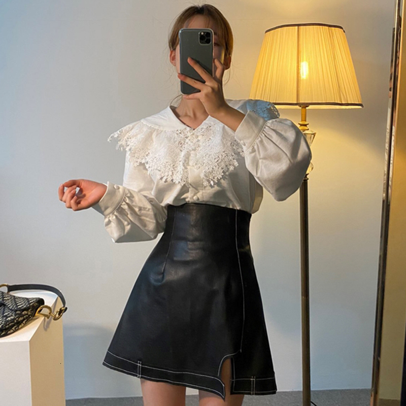 2021 New Female Mode Matching Solid Income Turn Down Collar Puff Sleeves Waistline or Mini Skirt Line Spring AIBH, Black skirt.
2021 New Female Mode Matching Solid Income Turn Down Collar Puff Sleeves Waistline or Mini Skirt Line Spring AIBH, Black skirt.