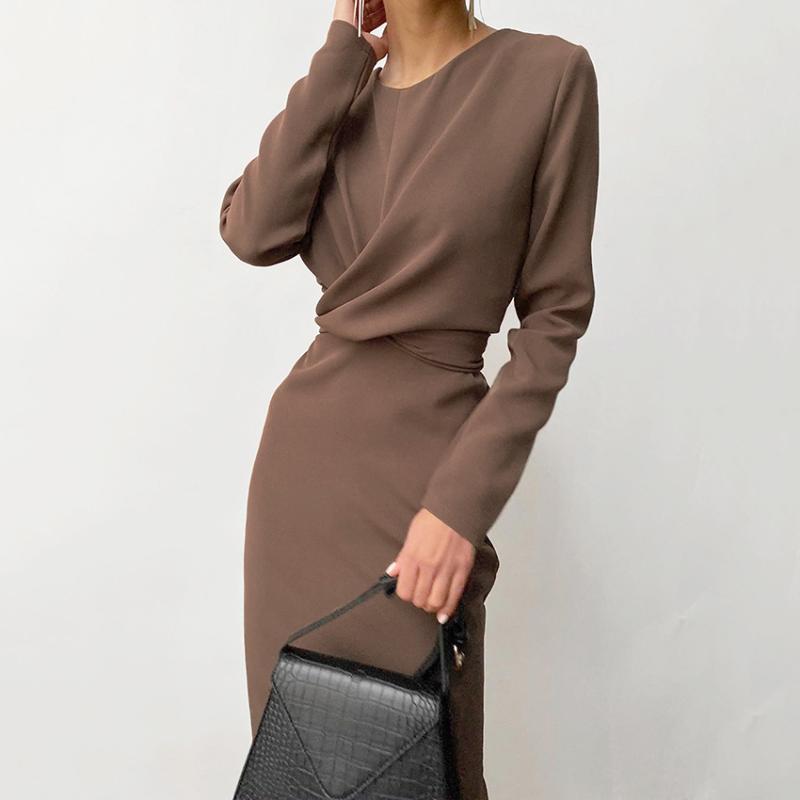 Autumn Winter Dress Women Casual Long Sleeve Slim Office Bodycon Dresses Elegant Sexy Chic Cross Draped Long Party Dress AAA Discount for in-store pur