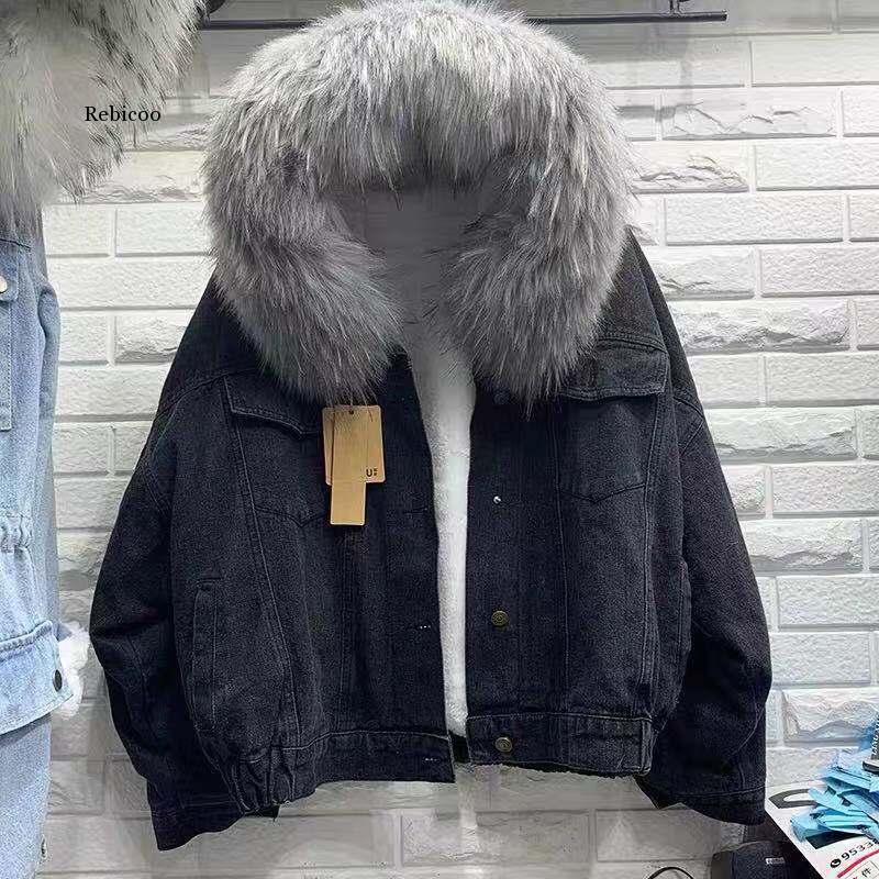 Women Fur Trim Hood Cotton Liner Long Denim Jackets Women Winter Hardy Warm Denim Coats Jackets Plus Size Loose Outwear, Blue gray fur 2
Women Fur Trim Hood Cotton Liner Long Denim Jackets Women Winter Hardy Warm Denim Coats Jackets Plus Size Loose Outwear, Blue gray fur 2