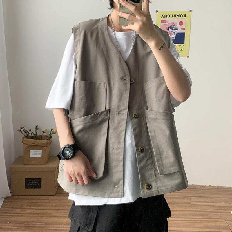 Multi-pocket Vest Coat Men's Fashion Solid Color Retro Casual Tooling Vest 2021 Streetwear Hip-hop Sleeveless waistcoat w1653, Gray
Multi-pocket Vest Coat Men's Fashion Solid Color Retro Casual Tooling Vest 2021 Streetwear Hip-hop Sleeveless waistcoat w1653, Gray