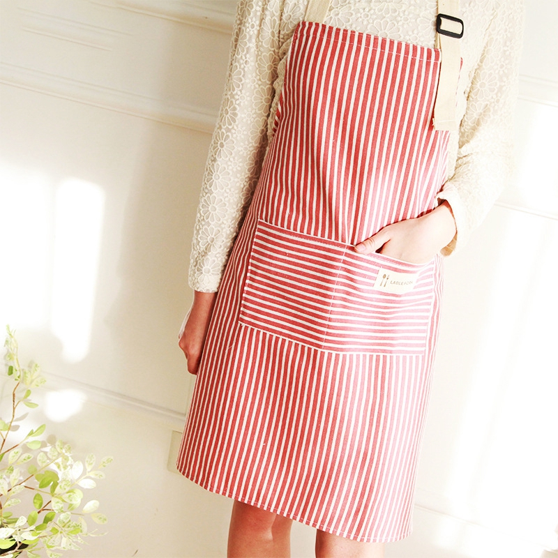 Fashion Stripe Kitchen Apron Woman Antifoul Cooking Aprons Accessories Cotton Linen Bibs Cafe Restaurant Flower Shop Overalls WLY BH4598