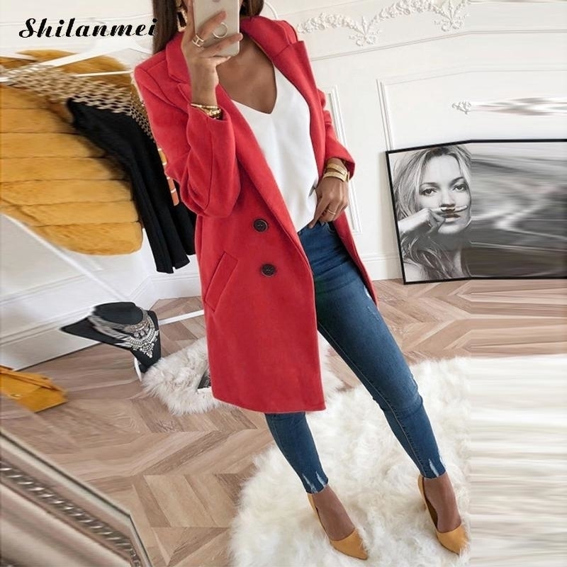 New Women Long Sleeve Turn-Down Collar Outwear Jacket Wool Blend Coat Casual Autumn Winter Elegant Overcoat Loose Plus Size T200319