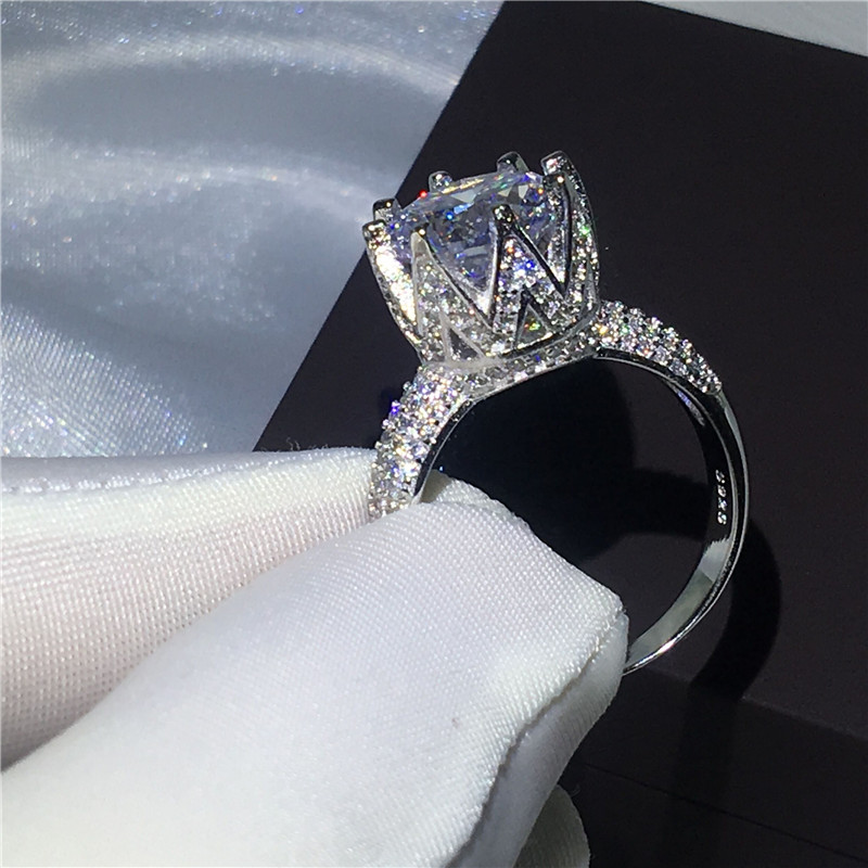 Queen Crown 4ct Lab Diamond Ring 925 sterling silver Engagement Wedding band Rings for Women Bridal Anniversary Party Jewelry