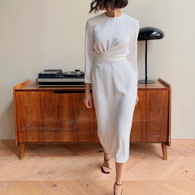 Autumn Winter Dress Women Casual Long Sleeve Slim Office Bodycon Dresses Elegant Sexy Chic Cross Draped Long Party Dress AAA Discount for in-store pur