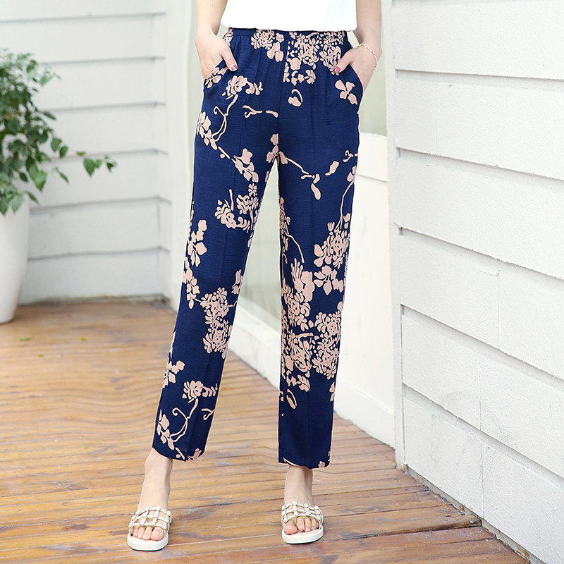 XL-5XL Plus Size Casual Middle-aged Women Trousers Summer Ankle-Length Harem Fashion Striped Print High Waist Pants 201228 Z260314