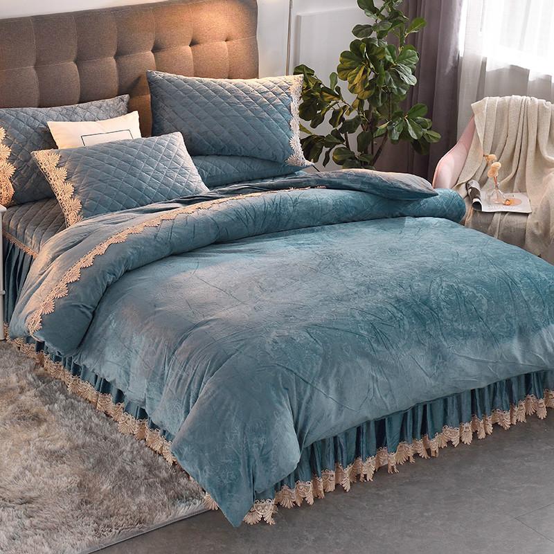 Crystal Velvet Bed Skirt Four-Piece Coral Flange Bedding Winter Bed Sheet Quilt Cover Bedspread European Style with 4, Green
Crystal Velvet Bed Skirt Four-Piece Coral Flange Bedding Winter Bed Sheet Quilt Cover Bedspread European Style with 4, Green