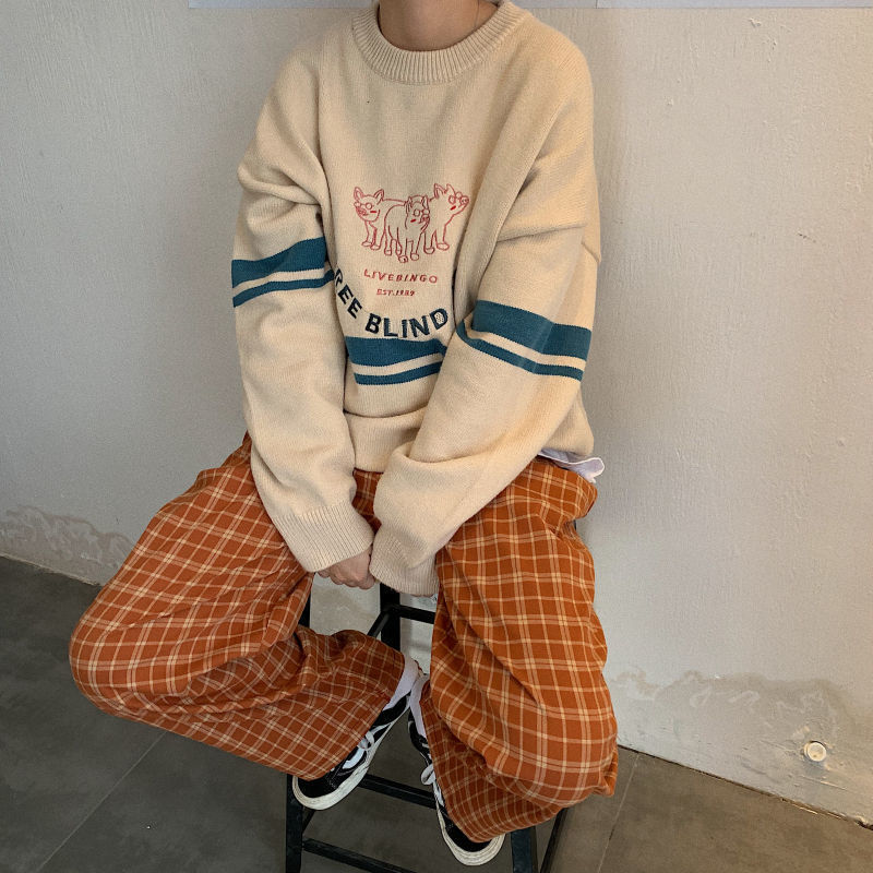 Checkered Pants for Women Vintage Plaid Pants Fashion Korean Style Wide Leg Pants Women Summer Blue Harajuku Oversized Trousers 201106