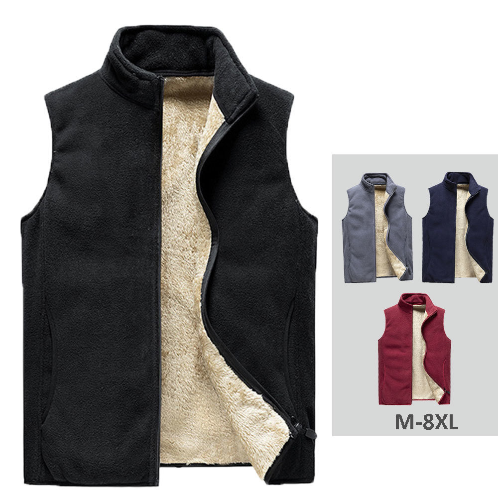 Autumn Winter Fleece Mens Vest Jacket Casual Solid Black Warm Thick Big Size 8XL Men's Sleeveless Vest Waistcoat Gilet Campera 201120