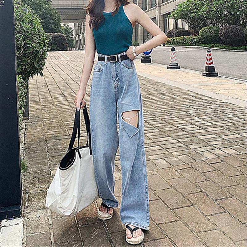 New jeans female summer high waist hole loose net red drop straight straight wide leg pants mop trousers thin section1, Blue
New jeans female summer high waist hole loose net red drop straight straight wide leg pants mop trousers thin section1, Blue
