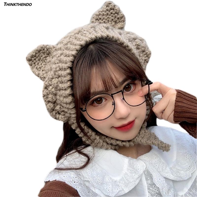 Women Cute Cat Ears Knitted Skullies Beanie Hat Bright Solid Color Chunky Crochet Warm Harajuku Windproof Earflap Cap, Black
Women Cute Cat Ears Knitted Skullies Beanie Hat Bright Solid Color Chunky Crochet Warm Harajuku Windproof Earflap Cap, Black