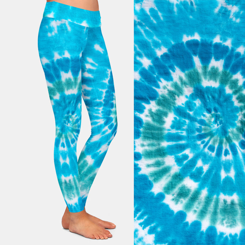 Women Stretch Pants Blue Tiedye Print High Waist High Quality Milk Silk Printed Casual Girl Leggings Plus Size 201202