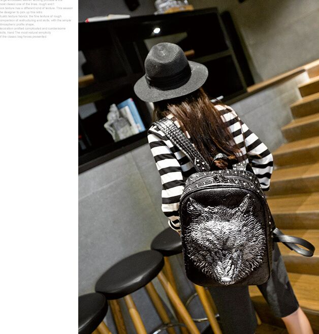 3D Embossed Wolf Backpack bags Women Rivet unique Bag whimsical Cool girls boys For Teenagers Laptop Men Travel Bags