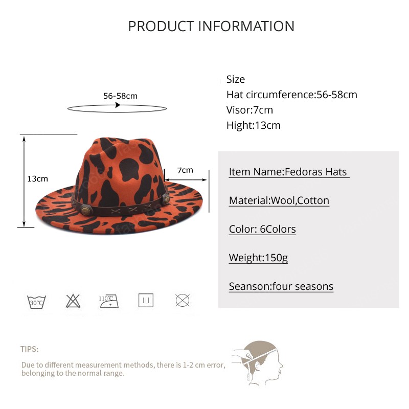 New Fashion Cow Print Jazz Caps Men Fedoras Hats Women Wool Felt Wide Brim Vintage Cowboy Hat