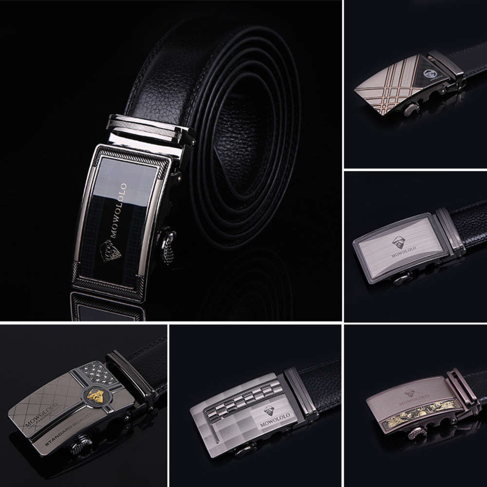 Automatic buckle leather belt for men, Black