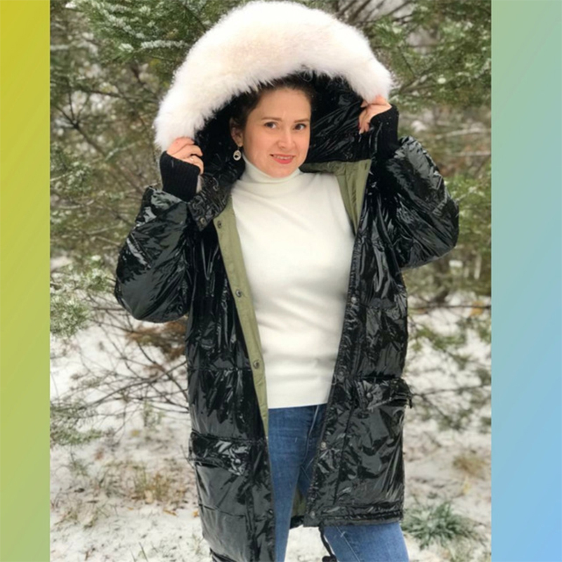 Fitaylor Real Natural Fur Patent Leather Winter Jacket Women Thicken Long Down Parka Hooded Female Duck Down Waterproof Coat 201214