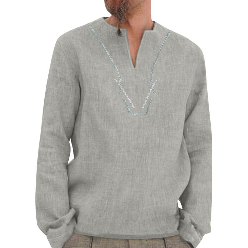 Men's Baggy Retro Cotton Solid Embroidery Long Sleeve V Neck Shirts Tops plus size pullover solid shirt Harajuku blouse Top, White 
Men's Baggy Retro Cotton Solid Embroidery Long Sleeve V Neck Shirts Tops plus size pullover solid shirt Harajuku blouse Top, White