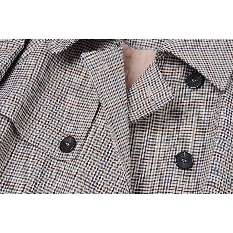 [EAM] Women Gray Plaid Stitch Big Size Long Trench New Lapel Long Sleeve Loose Fit Windbreaker Fashion Spring Autumn 1Z475 201102