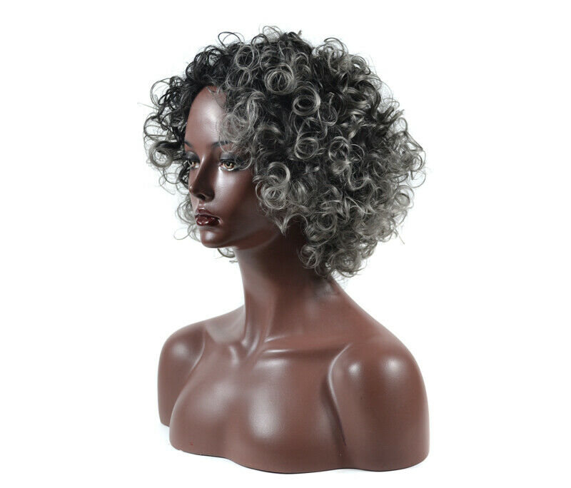 Short Afro Curly Wigs for Women Ombre Grey Curly African American Hair Full Wig