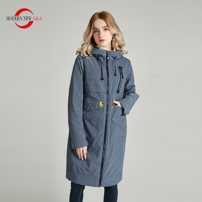 MODERN SAGA Women Coat Spring Long Jacket Hooded Casual Cotton Padded Jacket Autumn Women Long Parka Coats Plus Size 201125