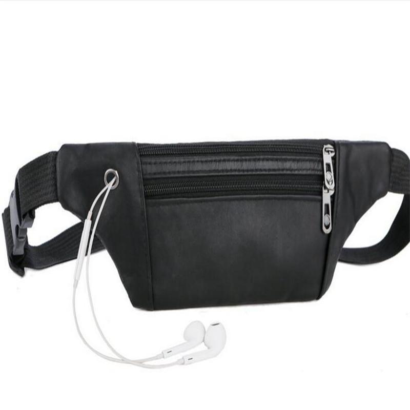

Fashion Men Genuine Leather Waist Bag Multi-pocket and Multiple Zipper Belt Bag Adjustable Belt Fanny Pack Shopping Phone Bags, Black