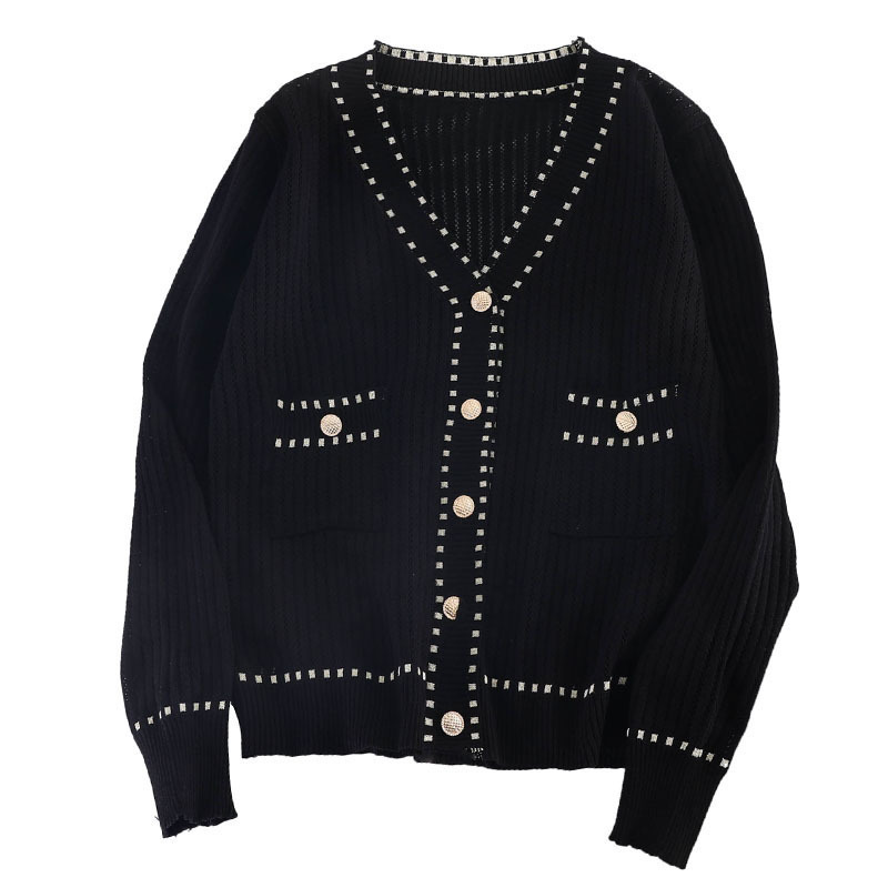 Spring Autumn Women's Cardigan New Single-breasted Stitching Cardigan Korean Style Loose and Thin Knit Female Sweater Coat LL295 201031