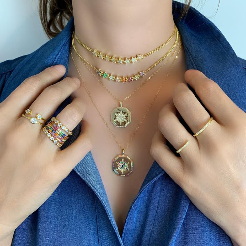 Chokers Colorful CZ North Star Pendant Choker For Women Rainbow Starburst Geometric Trendy Fashion Gold Color Dainty Jewelry
Chokers Colorful CZ North Star Pendant Choker For Women Rainbow Starburst Geometric Trendy Fashion Gold Color Dainty Jewelry
