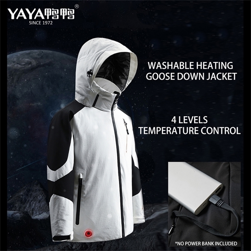 YAYA Goose Down Jacket Men Casual Collar Hooded Down Coats Charging Thermal Insulation Temperature Control Waterproof Down Coat 201225