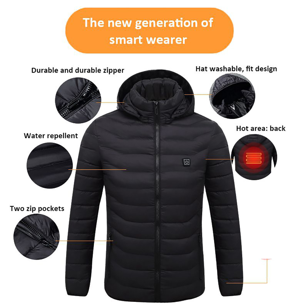 est Men Winter Warm USB Heating Jackets Smart Thermostat Pure Color Hooded Heated Clothing Waterproof Warm Jackets 201127