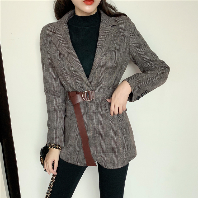Colorfaith New Autumn Winter Women's Blazers Button With Belt Pockets Formal Jackets Outerwear England Style Tops JK6561 201102