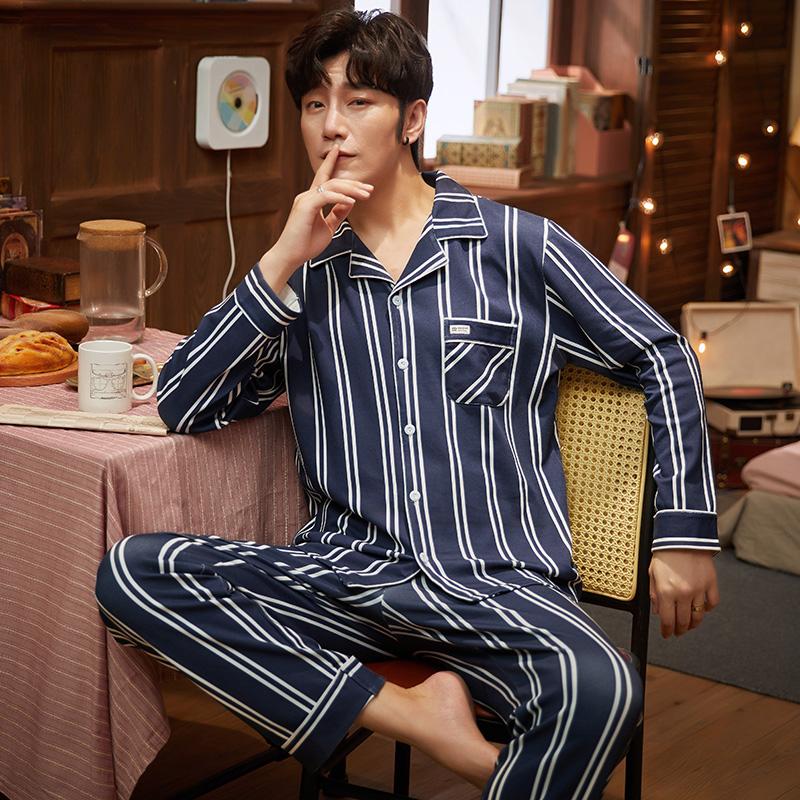 Men's Pajamas Set Autumn And Winter Leisure Blue And White Striped Men's Pajamas Cotton Long-sleeved Warm Sleepwear, A7
Men's Pajamas Set Autumn And Winter Leisure Blue And White Striped Men's Pajamas Cotton Long-sleeved Warm Sleepwear, A7