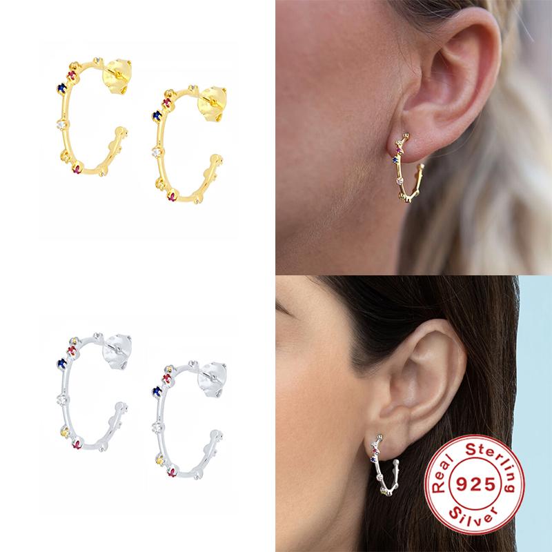 Stud BOAKO Ins Color Circle 2021 Trend Earrings Silver 925 Jewelry Unusual Ear Piercing Natural Style Cuff #12.13