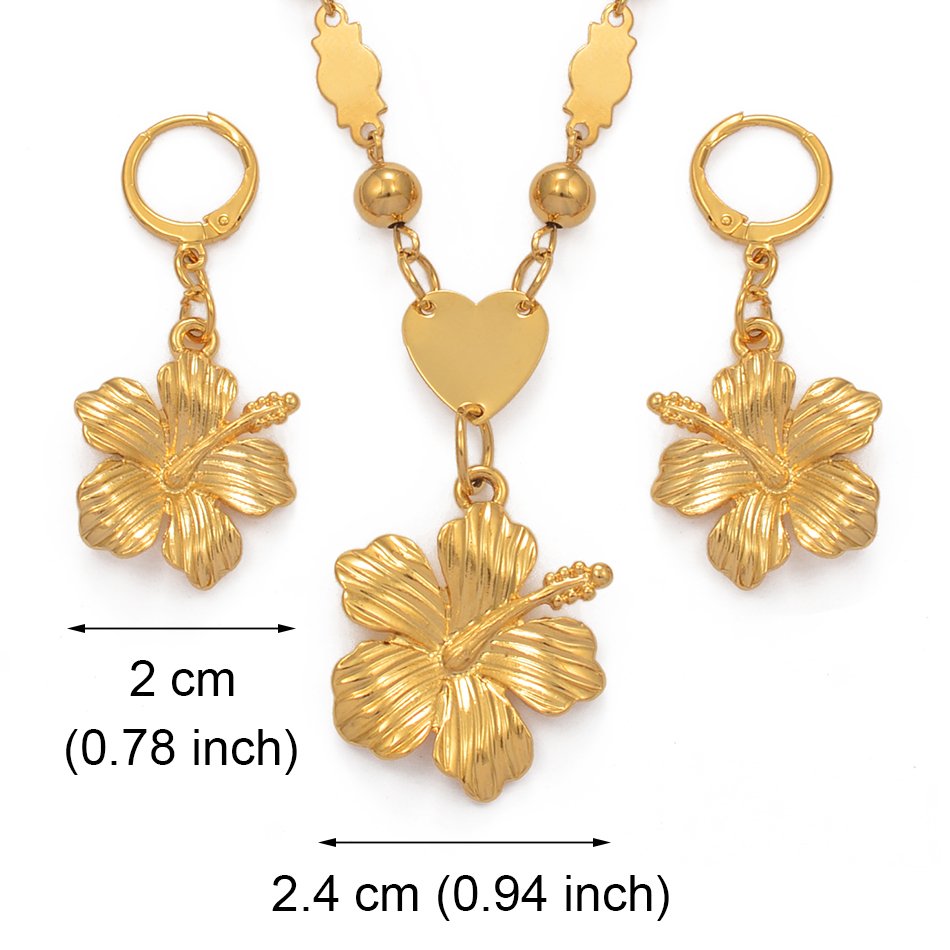 Anniyo Hawaiian Flower Jewelry Sets Pendant Necklaces Earrings Women Girls Gold Color Micronesia Guam Chuuk Kwajalein #213106 201222