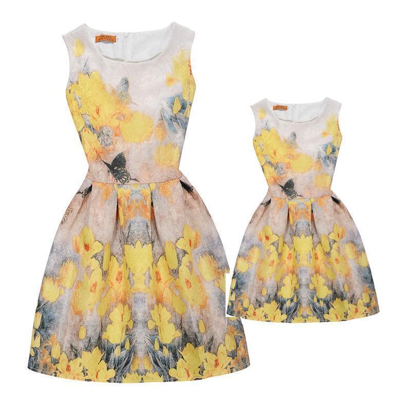 Summer Family Matching Outfits Mother Daughter Dresses Print Mae e Filha Vestido 201128
