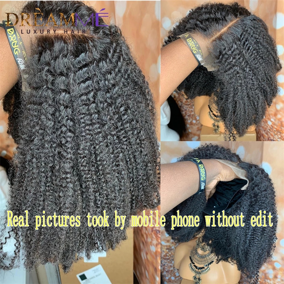 Mongolian Afro Kinky Curly Lace Front Human Hair Wig Natural line 13x4 short synthetic Wigs With Baby Hair for Black Woman