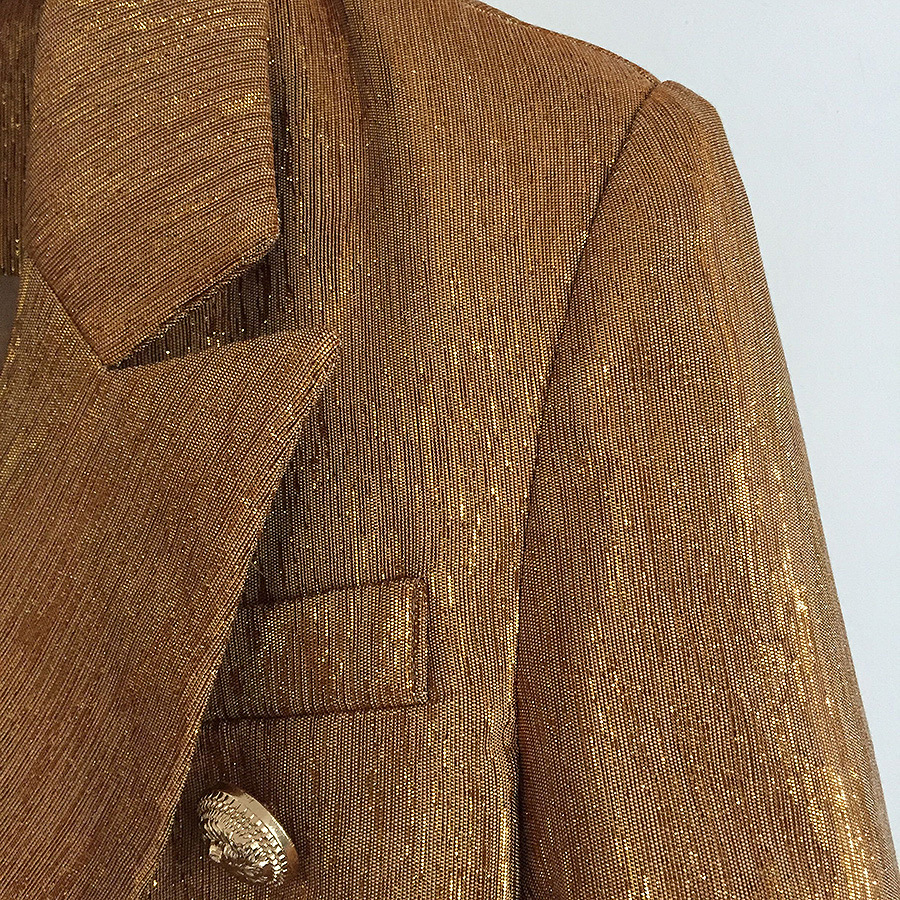 PYJTRL Women Fashion Gold Suit Coat Double-breasted Slim Fit Blazer Femme 201114