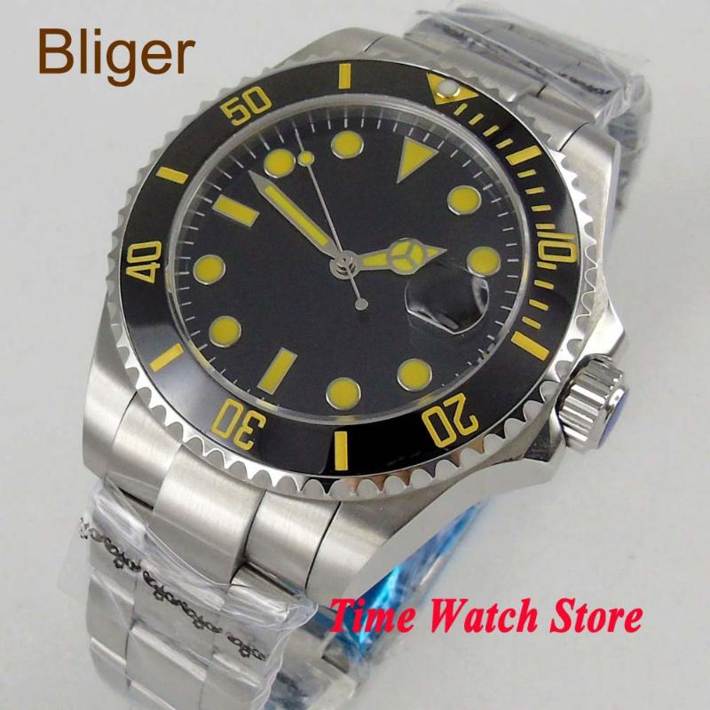 Wristwatches Bliger 40mm No Logo Luxury Quality Black Mechanical Automatic Wrist Watch Men Waterproof Diver Sapphire Luminous Steel 55, Mingzhu movement
Wristwatches Bliger 40mm No Logo Luxury Quality Black Mechanical Automatic Wrist Watch Men Waterproof Diver Sapphire Luminous Steel 55, Mingzhu movement