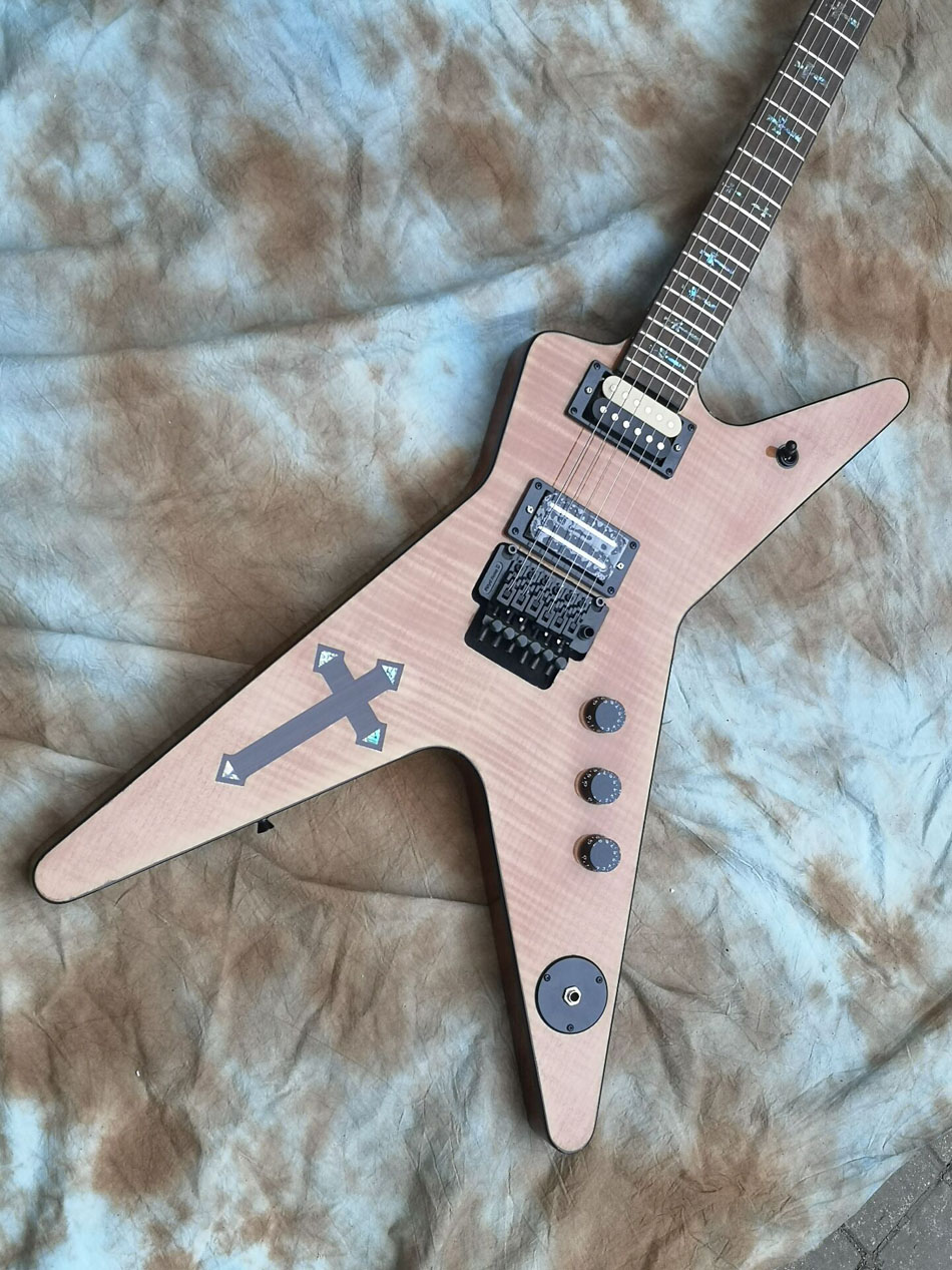 Promotion! Southern Cross Dimebag Darrell Electric Guitar Natural Flame Maple Top Abalone Cross Inlay, Floyd Rose Tremolo, Black Hardware
Promotion! Southern Cross Dimebag Darrell Electric Guitar Natural Flame Maple Top Abalone Cross Inlay, Floyd Rose Tremolo, Black Hardware