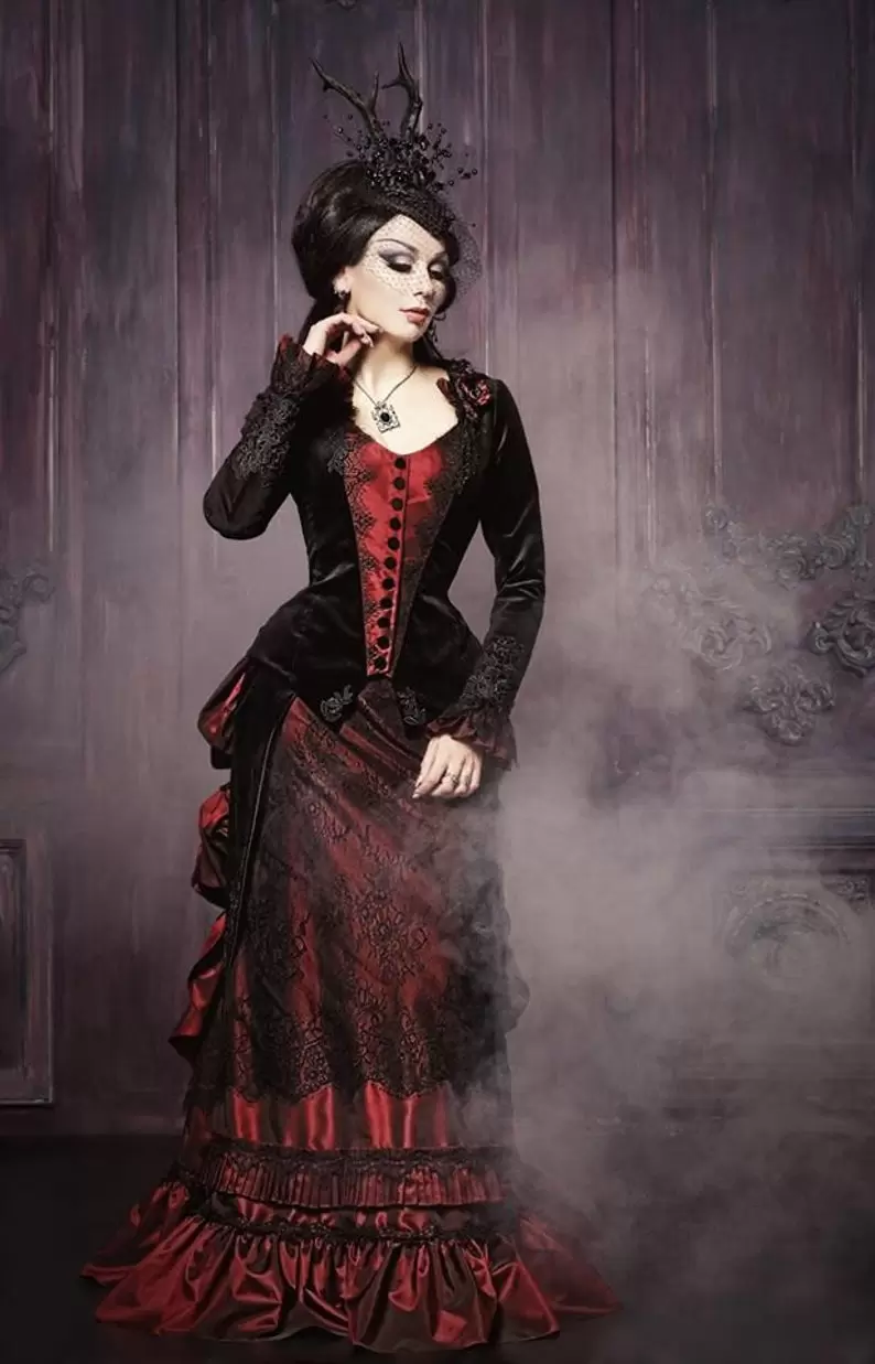 and Black Bury Vintage Wedding Dresses Bridal Gown Veet Long Sleeves Gothic High Neck Custom Made Castle Ruffles Pleats Vestido De Novia