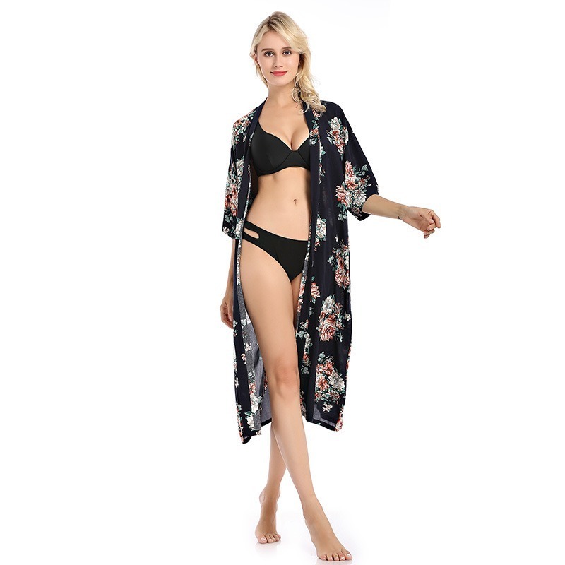 Cotton Floral Print Sleepwear Robe Long Bathrobe Women Thin Dressing Gowns Womens Kimono Sexy Robes for Women Badjas Dames 210203
