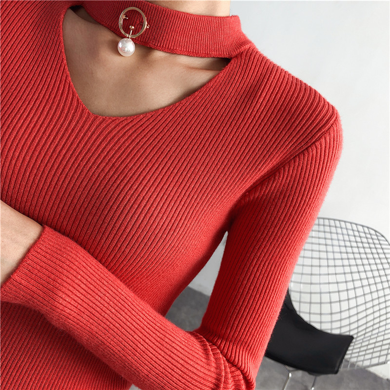 Korean Sweaters For Women Basic High Elastic Knitted Sweater Woman Sexy V-Neck Pullovers Long Sleeve Slim Soft Pull Femme 201023