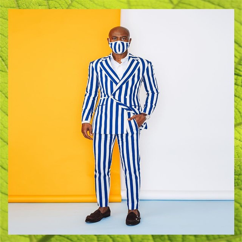 2 pieces formal men suits cotton thick stripe groom tuxedos lapel modern men coatpant custom made casual party suit