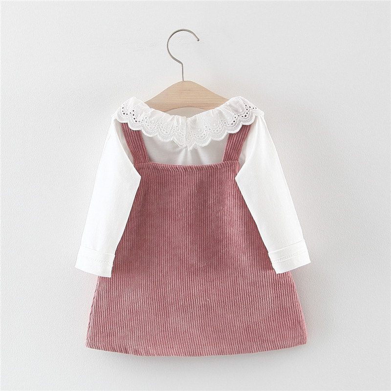 Humor Bear Girls Autumn Korean Children's Clothing Doll Collar Long Sleeve Strap Dress Suit Baby Kids Clothing Suit LJ201223